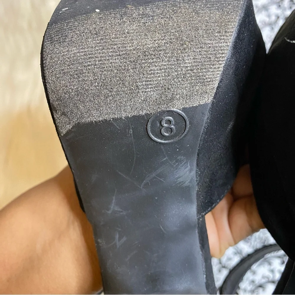 Mossimo : size : 8 : black ‘coco’ suede 5” peep-toe platform sandal pumps heels